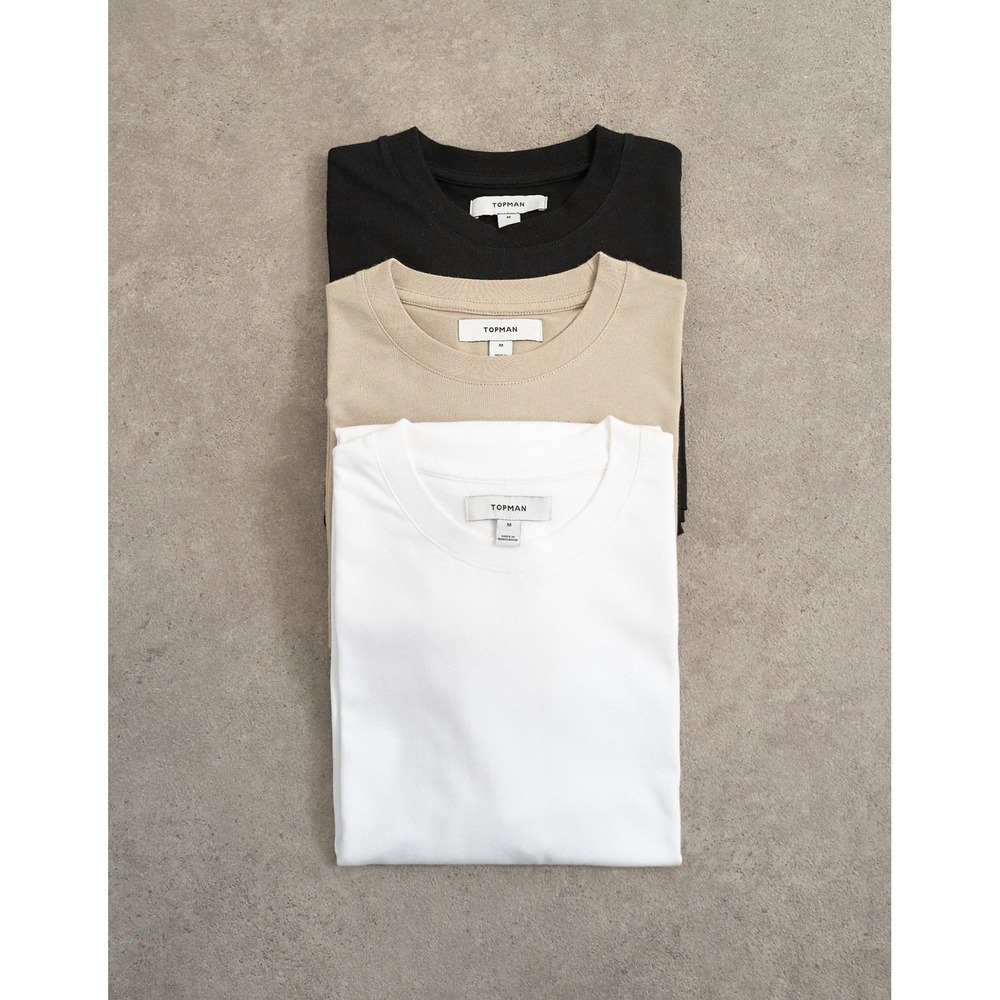 Topman 3 Pack Classic Fit T-Shirts Black White Stone Mens Large 157513653